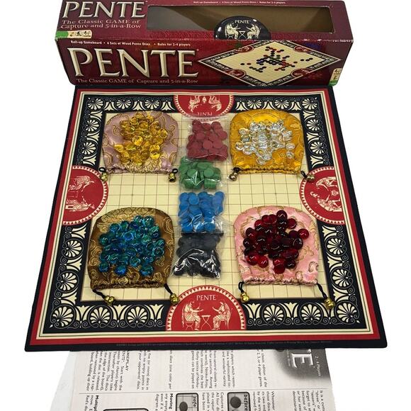 Pente Classic Game Roll Up Mat Rubber Backing Yellow Blue Red Clear Stones - Picture 1 of 7